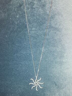 14kt White Gold Cluster Pave Diamond Sunburst Pendant Necklace